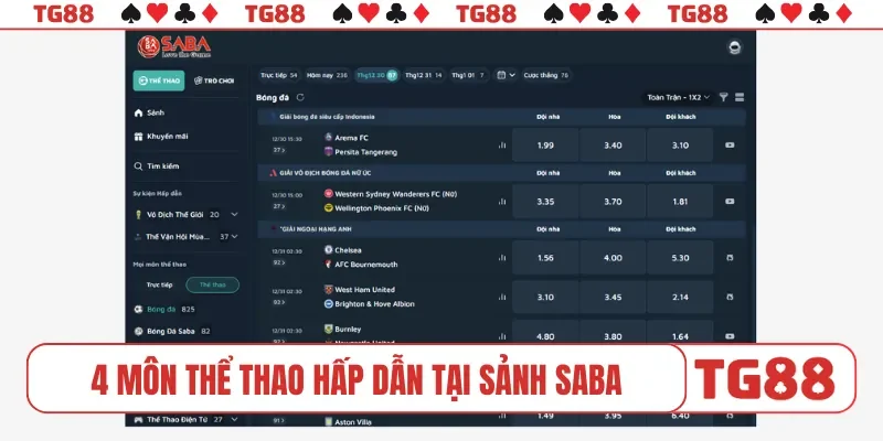 4 môn thể thao hấp dẫn tại sảnh SABA