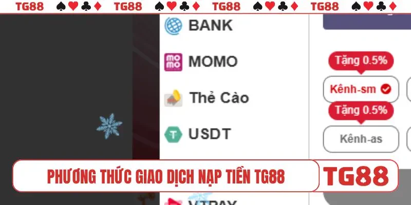 Top 4 phương thức giao dịch nạp tiền TG88 được dùng nhiều