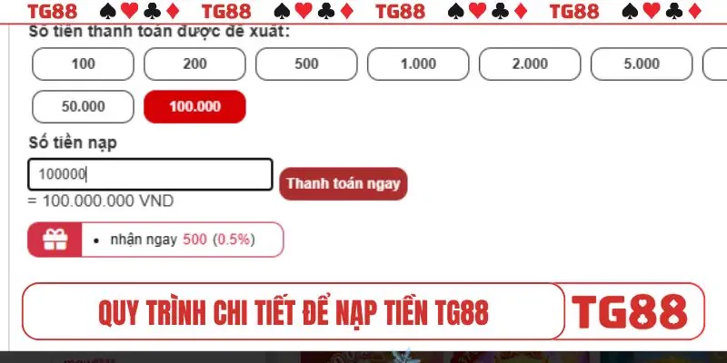 Quy trình chi tiết để nạp tiền TG88 thành công
